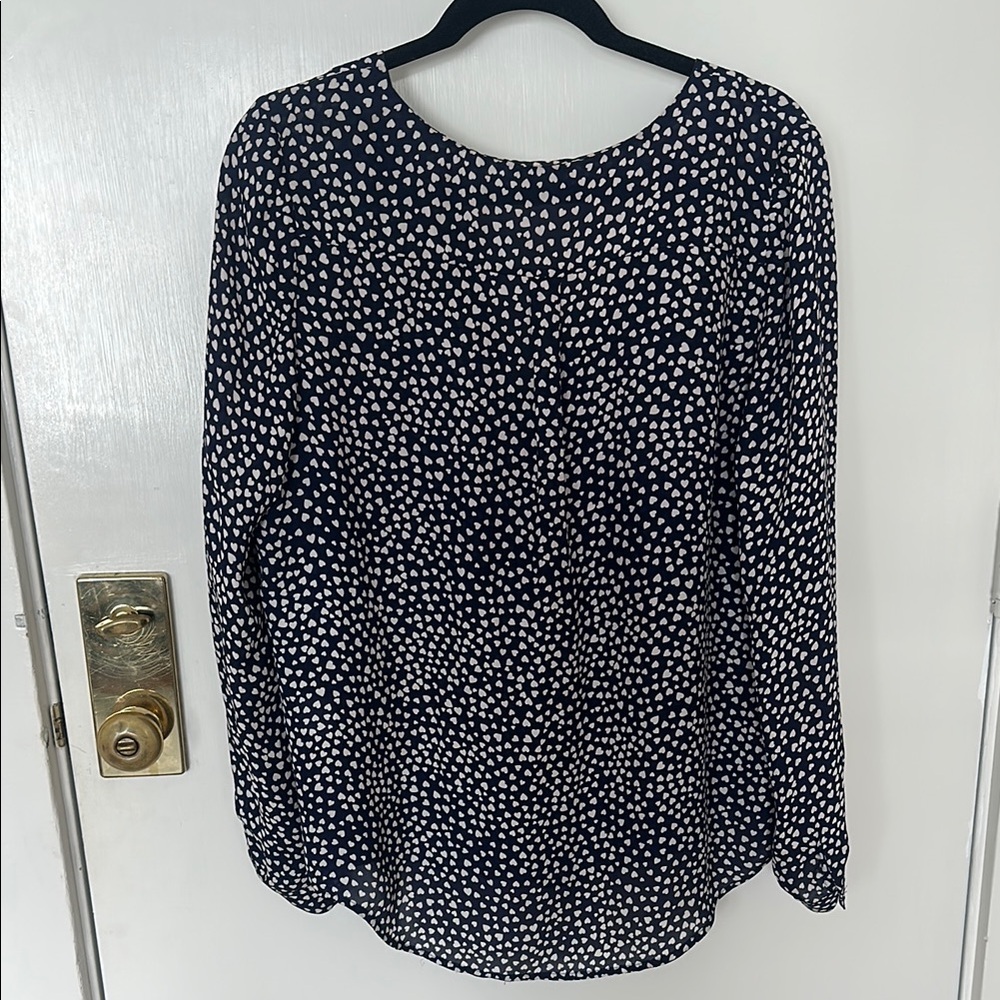 Joie Navy and White Heart Silk Blouse - Picture 7 of 9